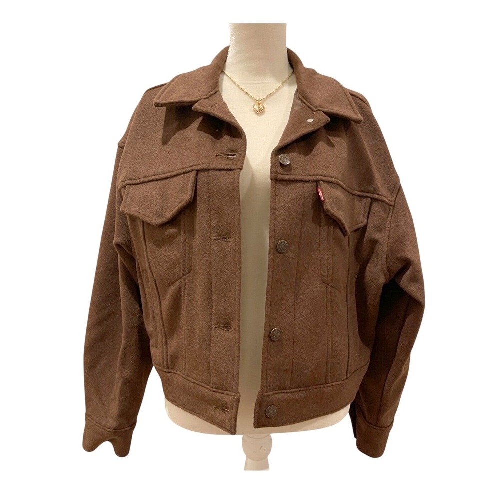 NWT Levi's Womens M Chocolate Brown Boxy Wool Blend Trucker Oversize Jacket Fall